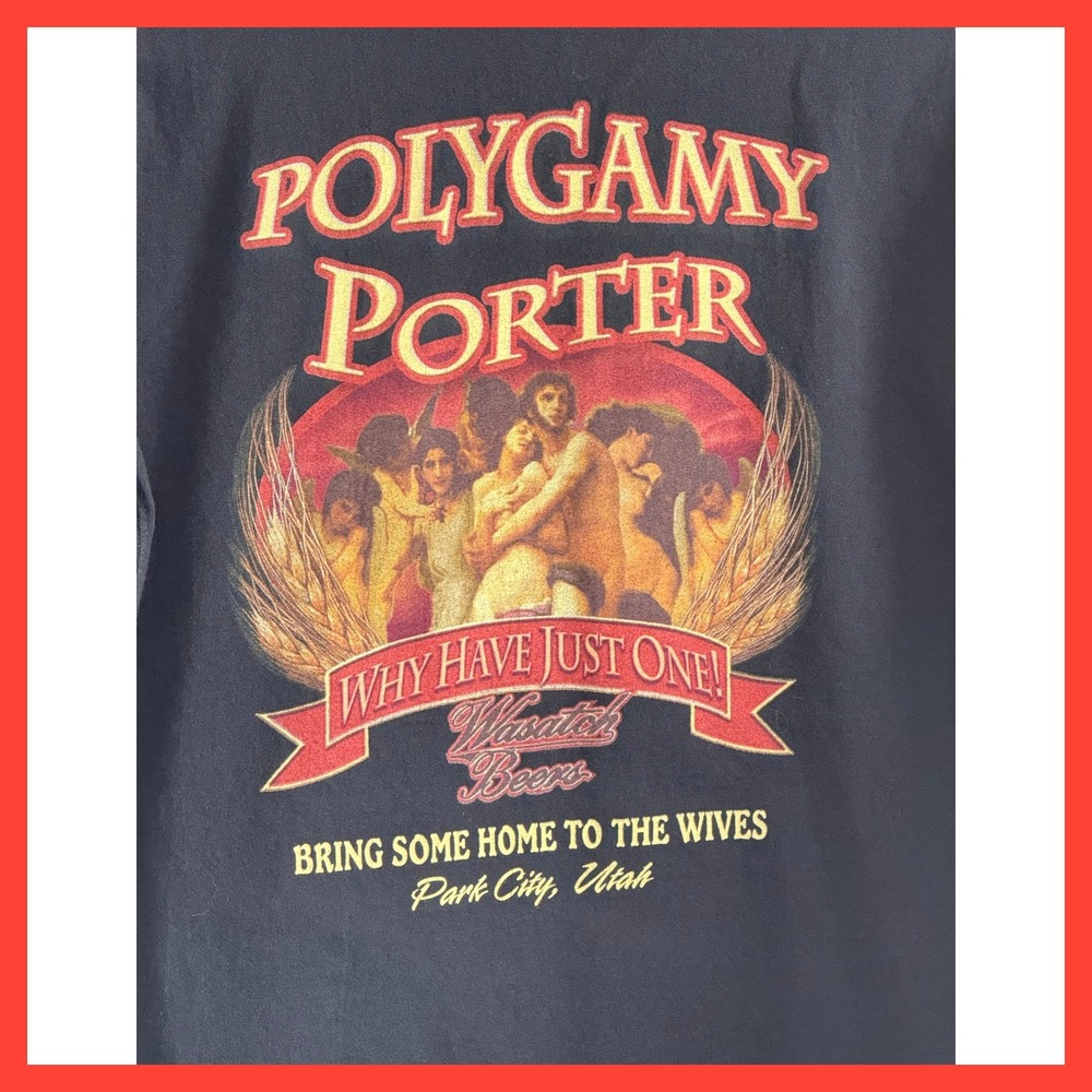 Wasatch Beers Polygamy Porter Shirt Mens Medium Black Park City Utah Brewery Tee - Picture 2 of 5